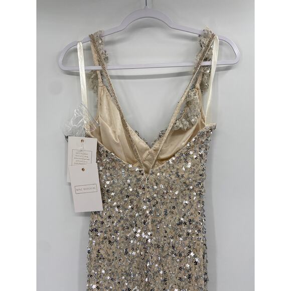 Mac Duggal 5674 Nude Silver Ruffled V-neckline Sequined Sheath Dress 0 NWT - Picture 4 of 8